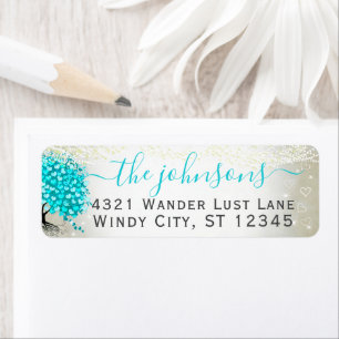 Étiquette Mariage Turquoise Turquoise Aqua Blue Heart Leaf T