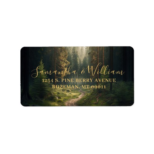 Étiquette Mariage vert de la forêt de pins (Devant)