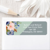 Étiquette Mariage vert de pêche bleu foncé (En situation)