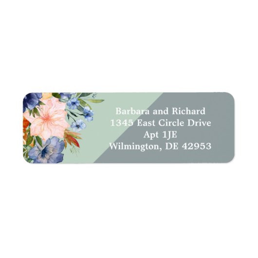 Étiquette Mariage vert de pêche bleu foncé (Devant)