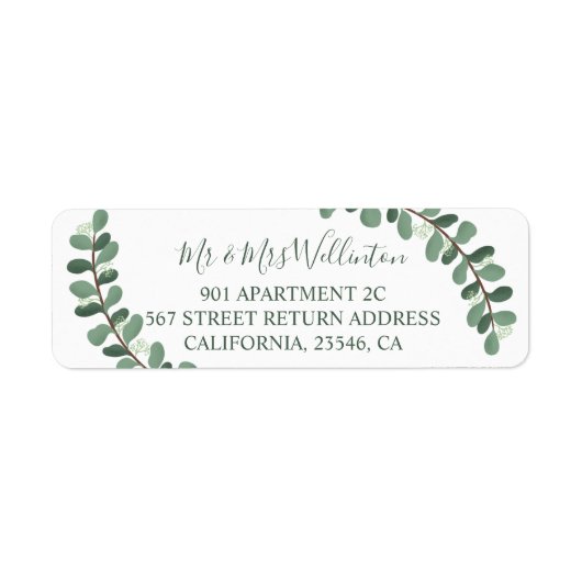 Étiquette Mariage vert de verdure moderne eucalyptus feuilla (Devant)