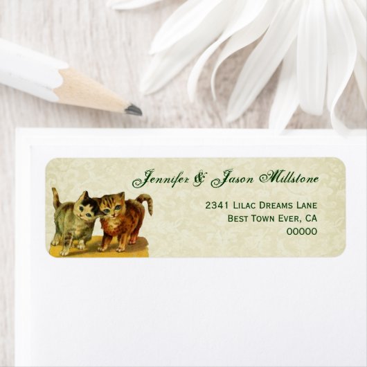 Étiquette Mariage vintage de chats (En situation)