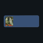 Étiquette Mariage vintage, Mariée et Salle avec Menorah<br><div class="desc">Illustration vintage image de cérémonie d'amour et de romance mariage montrant un couple se marier dans une belle synagogue avec vitraux, fleurs et une menorah à sept branches. La mariée porte une longue robe blanche mariage et le marié est beau dans son smoking.</div>