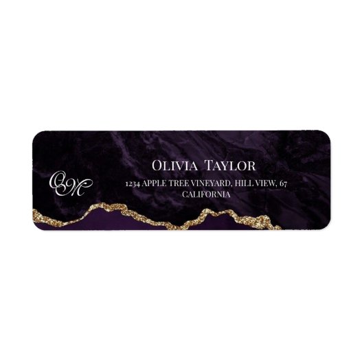 Étiquette Mariage violet Agate violet et or (Devant)
