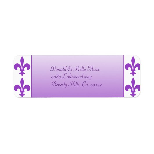 Étiquette Mariage violet et blanc Fleur De Lis (Devant)