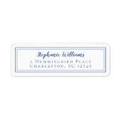 Étiquette Mariages Simples Adresse de Retour RSVP Bleu Blanc (Devant)