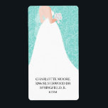 Étiquette Mariée à être Fête des mariées Turquoise Adresse d<br><div class="desc">Élégante et élégante,  turquoise,  les étiquettes d'adresse de retour de douche de mariée présentent une belle mariée moderne dans sa robe mariage sur un motif blanc rose contour et vos détails en lettrage chic. PLUS de couleurs et des articles CORRESPONDANTS dans notre magasin.</div>