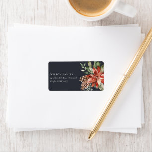 Étiquette Marine Black Poinsettia Bunch Christmas Pine Adres