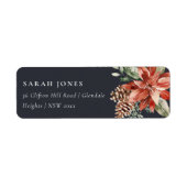 Étiquette Marine Black Poinsettia Joyeux pin de Noël Adresse (Devant)