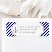 Étiquette Marine bleu, ancre rose mariage nautique (En situation)