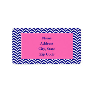 Étiquette Marine bleu avec Motif Chevron rose chaud