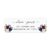 Étiquette Marine Bleu Bourgogne Vert mignonne Aquarelle flor (Devant)