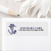 Étiquette Marine bleu et blanc Floral Ancre nautique (En situation)