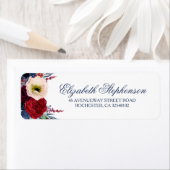 Étiquette Marine bleu et Bourgogne rouge floral moderne chic (En situation)