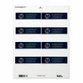 Étiquette Marine bleu et or moderne simple monogramme expédi (Feuille entière)