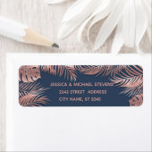 Étiquette Marine bleu rose doré tropicale feuilles romantiqu (En situation)