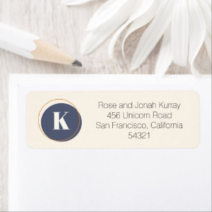 Étiquette Marine Blue Cream Minimalist Monogramme Adresse de