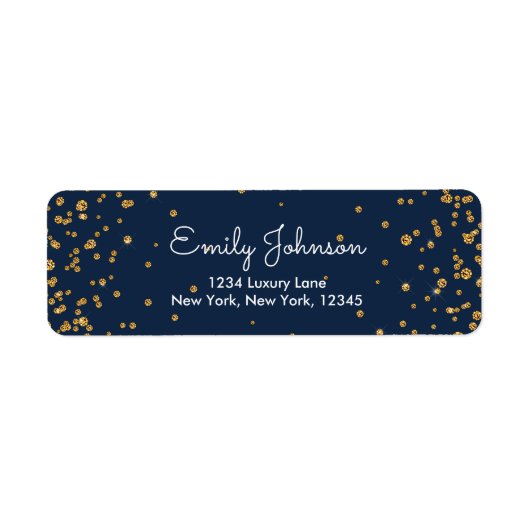 Étiquette Marine Blue et Gold Foil Confetti Anniversaire (Devant)