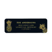 Étiquette Marine Blue Gold Ananas Adresse personnalisée (Devant)