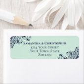 Étiquette Marine Blue & Mint Green Mariage Adresse de retour (En situation)