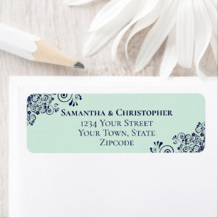 Étiquette Marine Blue & Mint Green Mariage Adresse de retour