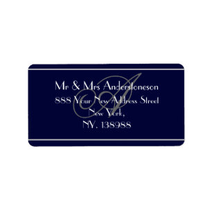 Étiquette Marine Blue Monogram Mariage RSVP Adresse