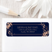 Étiquette Marine Blue Rose Gold Foliing Mariage Adresse de r (En situation)