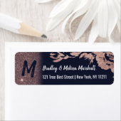 Étiquette Marine Blue Rose Gold Parties scintillant Floral A (En situation)