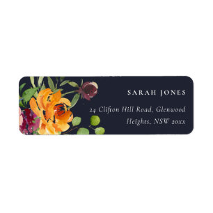 ÉTIQUETTE MARINE BLUSH JAUNE ORANGE FLORALE ADRESSE BUNCH