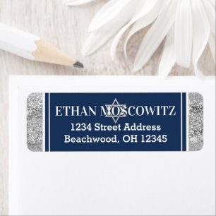 Étiquette Marine, Grey, Étoile blanche de David Bar Mitzvah