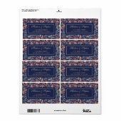 Étiquette Marine & Pink Floral & Plante Motif - Mariage (Feuille entière)