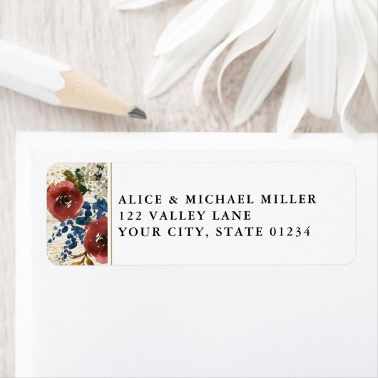 Étiquette Marine & Rust Bois clair Fleurs rustiques Adresse (En situation)