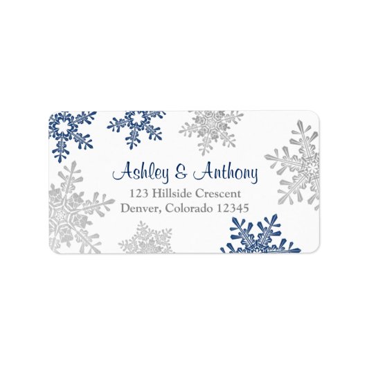 Étiquette Marine Silver Snowflake Mariage Adresse de retour (Devant)