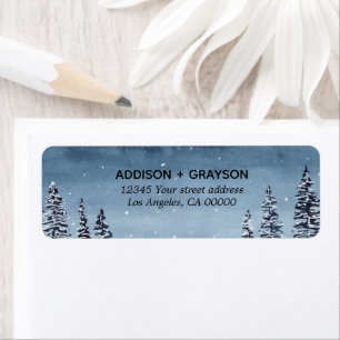 Étiquette Marine Snowy Winter Pine Tree Mariage d'aquarelle
