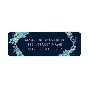 Étiquette Marine Succulents & Rose Gold Mariage Adresse de r