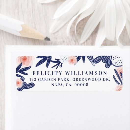 Étiquette Marine Tropicale Cactus Bleus & Fleurs Florales Ro (En situation)