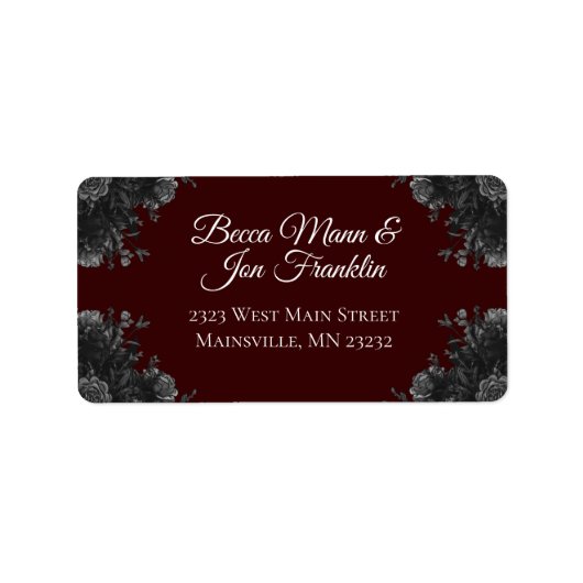 Étiquette Maroon Black Grey Rose Mariage gothique (Devant)