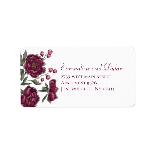 Étiquette Maroon Rose Wedding Address Labels (Devant)