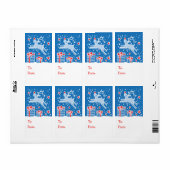 Étiquette Marque cadeau de Noël Reindeer bleu (vers et depui (Feuille entière)
