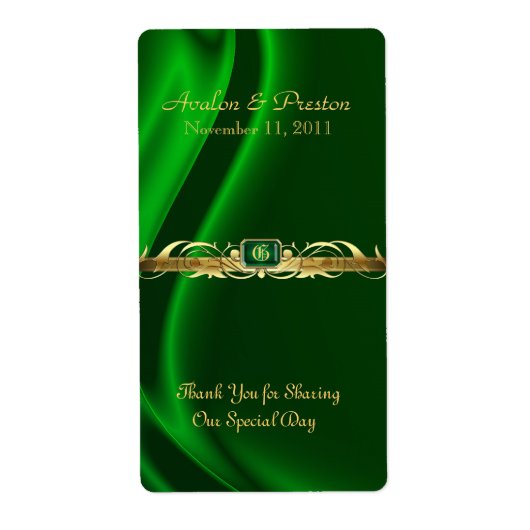 Étiquette Marquis Green Silk Gold Scroll Vin Mariage Étiquet (Devant)