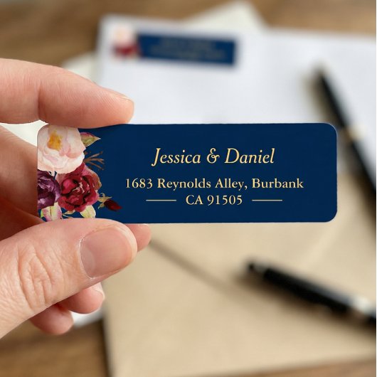 Étiquette Marsala Bourgogne rose bleu marine