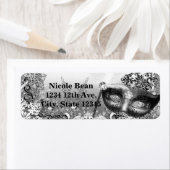 Étiquette Mascarade noire blanche en argent et flocons de ne (En situation)