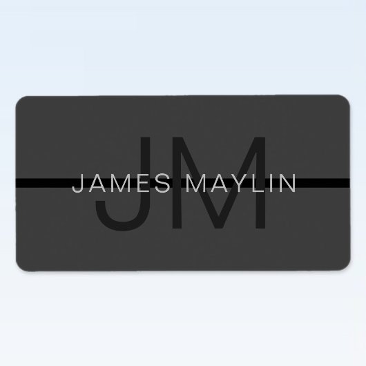 Étiquette Masculine élégant gris foncé Nom et monogramme