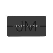 Étiquette Masculine élégant gris foncé Nom et monogramme (Devant)