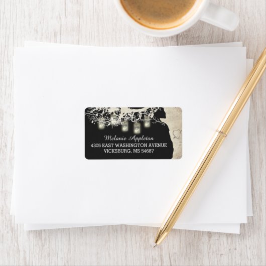 Étiquette Mason Jar String éclaire Rustique Burlap Tree Gris (En situation)