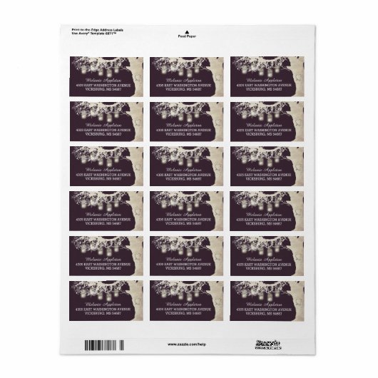 Étiquette Mason Jar String Lights Tree Plum (Feuille entière)