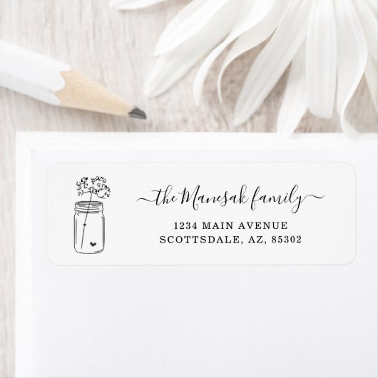 Étiquette Mason personnalisé Jar & Fleurs Adresse de retour (En situation)