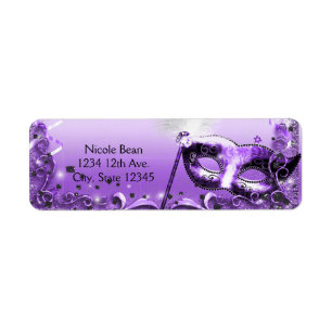 Étiquette Masque de mascarade violet Élégant Bal de soirée