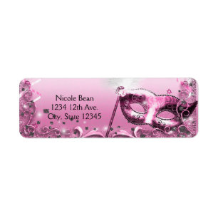 Étiquette Masque de masquerade rose Élégant bal soirée
