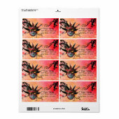 Étiquette MASQUE JESTER NOIR ET ROUGE, Fête Masquerade (Feuille entière)